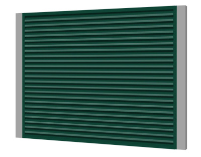 Секция забора жалюзи из ламелей жалюзи ЭКО-Z RAL6005 Зеленый мох с металлическими столбами