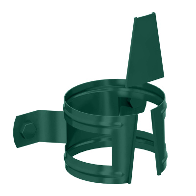 Держатель трубы водостока d100 на дерево RAL 6005 Зеленый металлический вид