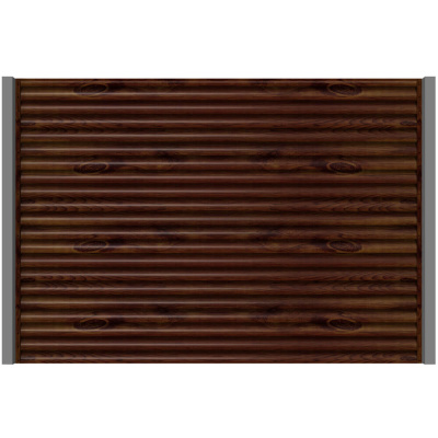 Секция забора жалюзи из ламелей еврожалюзи под дерево Каштан с металлическими столбами анфас